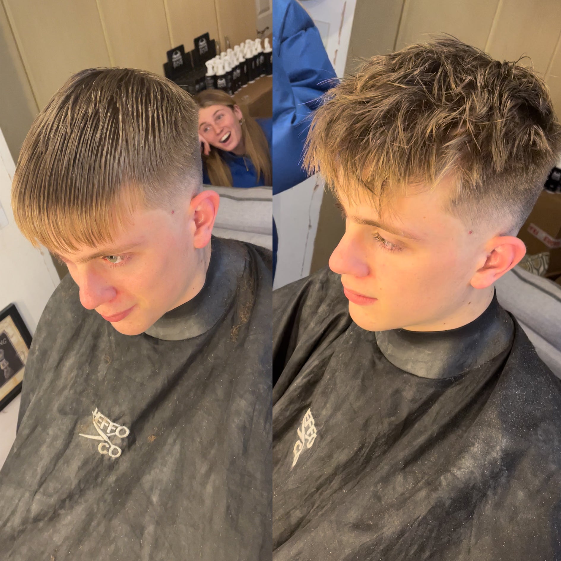 Before and after using Poseidon Hair Texture Powder for volume