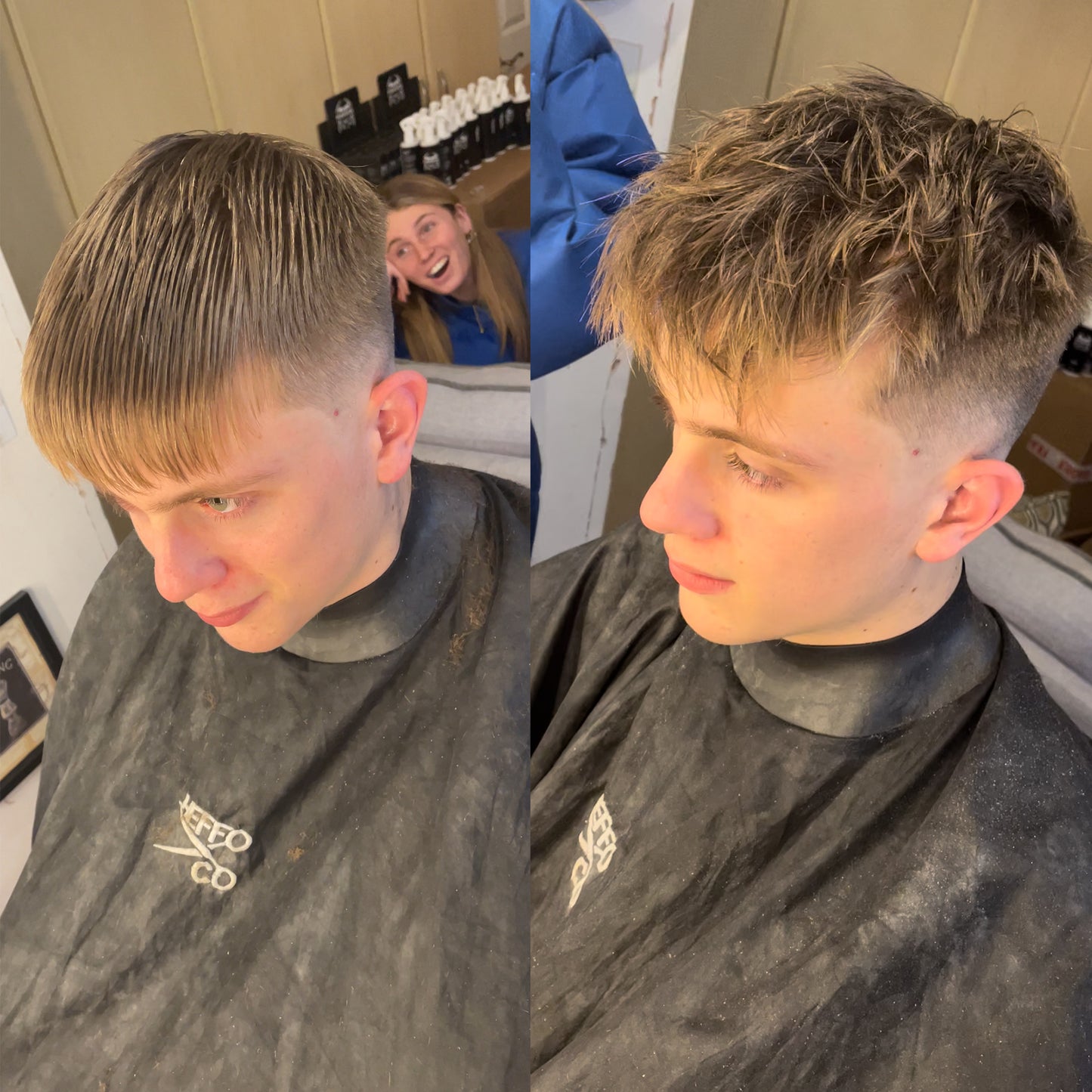 Before and after using Poseidon Hair Texture Powder for volume
